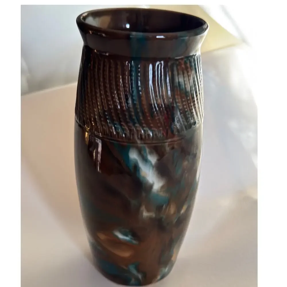 Art Pottery Vase Earth Tone Swirl Glaze Studio Ceramic Decor